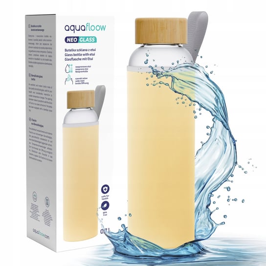 Szklana butelka bidon na wodę AquaFloow 0,7l z pokrowcem neoprenowym - morelowa Aquafloow