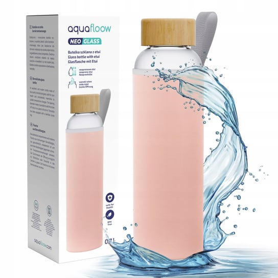 Szklana butelka bidon na wodę AquaFloow 0,7l z pokrowcem neoprenowym - różowa Aquafloow