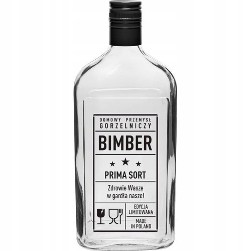 Szklana butelka z napisem Bimber Prima Sort 0,5 l Browin