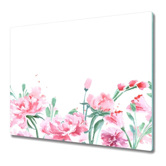 Szklana Deska Kuchenna ze Wzorem 60x52 cm - Różowe kwiaty białe tło Coloray