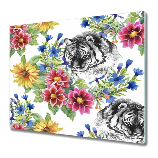 Szklana Deska Kuchenna ze Wzorem 60x52 cm - Tygrys wśród kwiatów Coloray