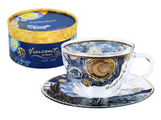 Szklana filiżanka ze spodkiem, V. Van Gogh, Gwiaździsta noc, 250 ml Carmani