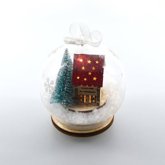 Szklana kula, ornament z domkiem i efektem śniegu, 1 LED FAST