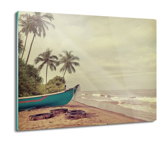 szklana osłona kuchenna Palma plaża łódka 60x52, ArtprintCave ArtPrintCave