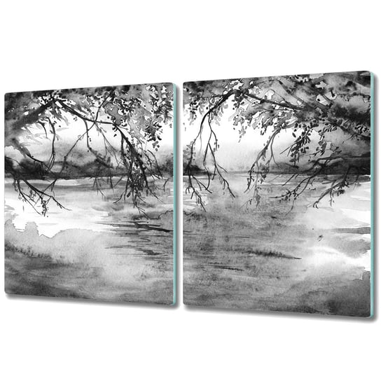 Szklana Osłona na Blat Kuchenny 2w1 - 2x 40x52 cm - Monochromatyczny obraz Jezioro Coloray