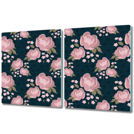 Szklana Osłona na Blat Kuchenny 2w1 - 2x 40x52 cm - Różowe kwiaty Coloray