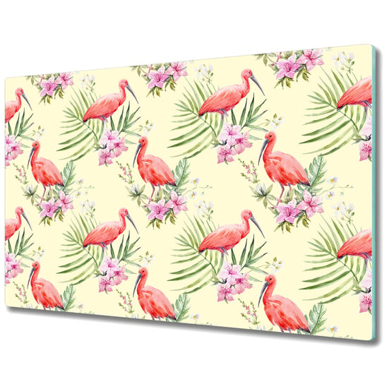Szklana Osłona na Blat Kuchenny - Flamingi i liście palmowe - 80x52 cm Coloray