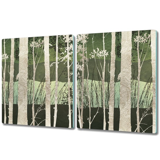 Szklana Osłona na indukcję i Do Krojenia - 2x 40x52 cm - Teksturowane drzewa Coloray