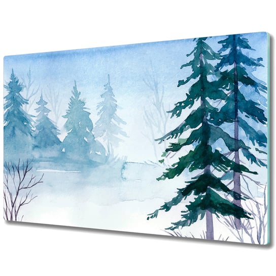 Szklana Osłona na indukcję i Do Krojenia - Zimowy krajobraz las - 80x52 cm Coloray