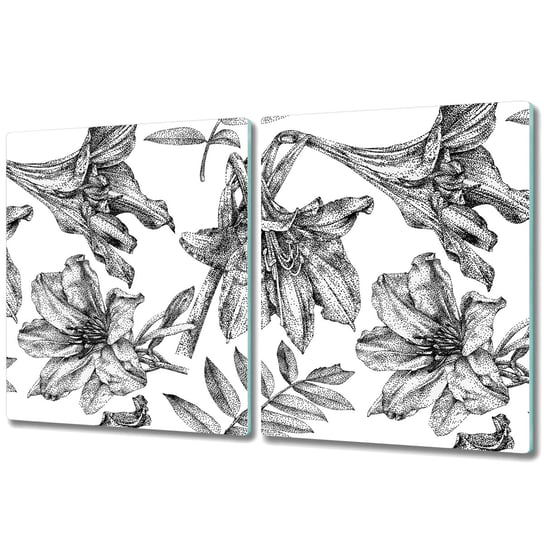 Szklana Osłona na Kuchenkę - Deska Do Krojenia - 2x 40x52 cm - Czarno białe lilie Coloray