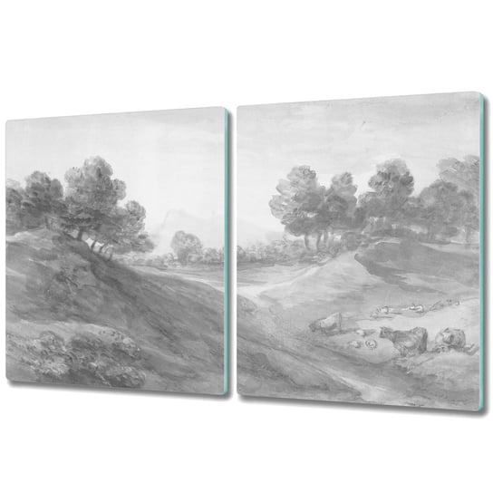Szklana Osłona na Kuchenkę - Deska Do Krojenia - 2x 40x52 cm - Czarno biały krajobraz Coloray