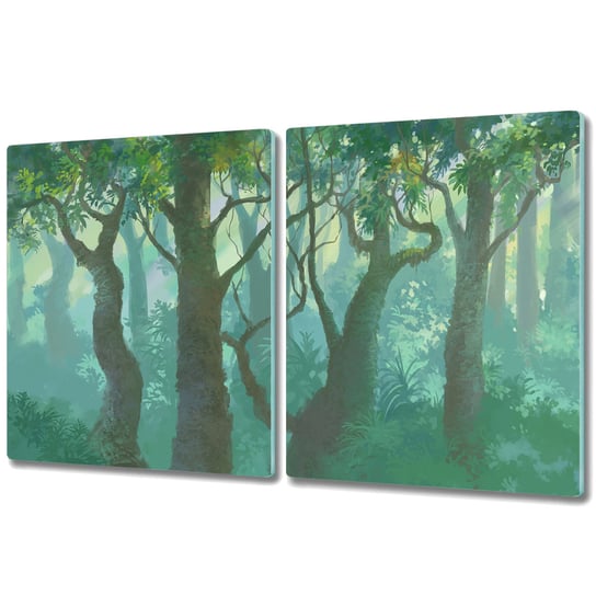 Szklana Osłona na Kuchenkę - Deska Do Krojenia - 2x 40x52 cm - Mroczny las Coloray