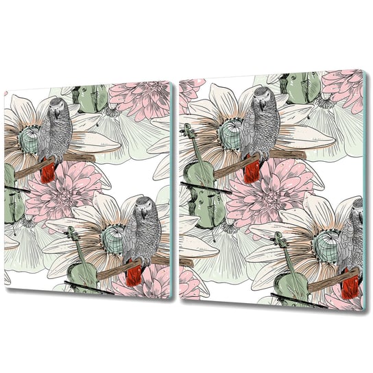 Szklana Osłona na Kuchenkę - Deska Do Krojenia - 2x 40x52 cm - Papuga wśród kwiatów Coloray