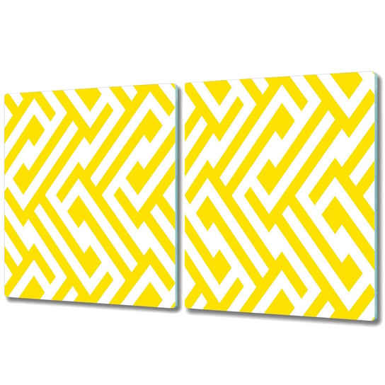 Szklana Osłona na Kuchenkę - Deska Do Krojenia - 2x 40x52 cm - Żółty pasek geometryczny wzór Coloray