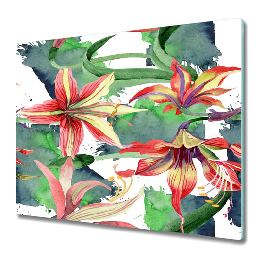 Szklana Osłona na Kuchenkę - Deska Do Krojenia 60x52 cm - Kwiat Zwartnica Coloray