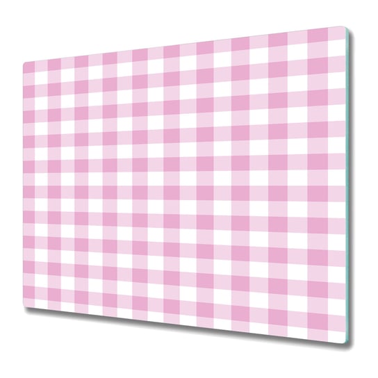 Szklana Osłona na Kuchenkę - Deska Do Krojenia 60x52 cm - Różowa kratka Coloray