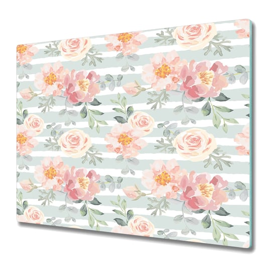 Szklana Osłona na Kuchenkę - Deska Do Krojenia 60x52 cm - Różowe kwiaty Coloray