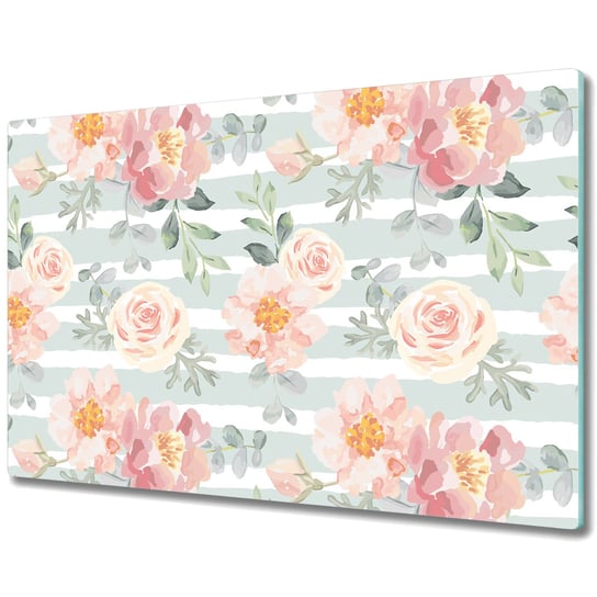 Szklana Osłona na Kuchenkę - Deska Do Krojenia - Różowe kwiaty - 80x52 cm Coloray