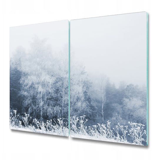 Szklana Osłona na Kuchenkę - Deska Do Krojenia - Zimowe drzewa krajobraz - 2 sztuki 30x52 cm Coloray