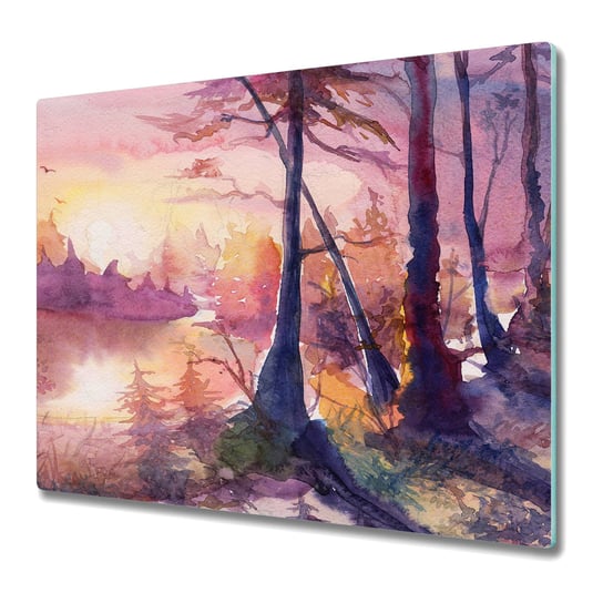 Szklana Podkładka na Blat Kuchenny 60x52 cm - Piękny rysunek las zachód słońca Coloray