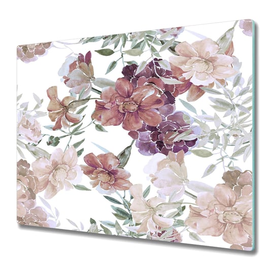 Szklana Podkładka na Blat Kuchenny - Osłona 60x52 cm - Delikatna kompozycja kwiatowa Coloray