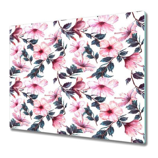 Szklana Podkładka na Blat Kuchenny - Osłona 60x52 cm - Różowe kwiaty hibiskusa Coloray