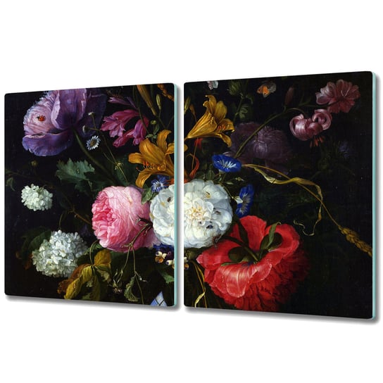 Szklana Podwójna Deska do Kuchni Duża - 2x 40x52 cm - Holenderski bukiet kwiatów sztuka Coloray