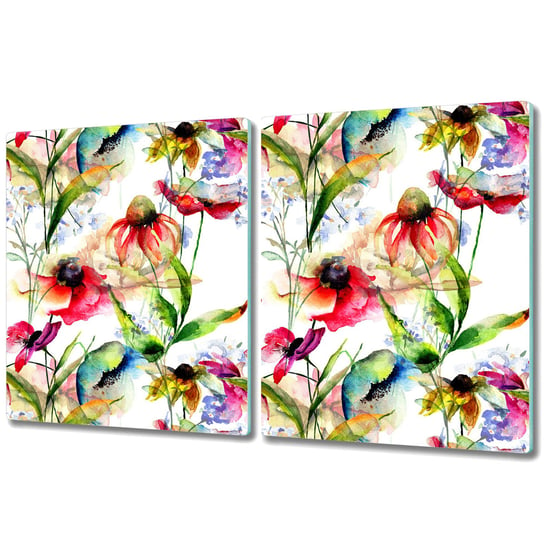 Szklana Podwójna Deska do Kuchni Duża - 2x 40x52 cm - Kolorowane kwiaty Coloray