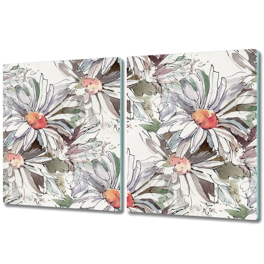 Szklana Podwójna Deska do Kuchni Duża - 2x 40x52 cm - Malowane kwiaty rumianku Coloray