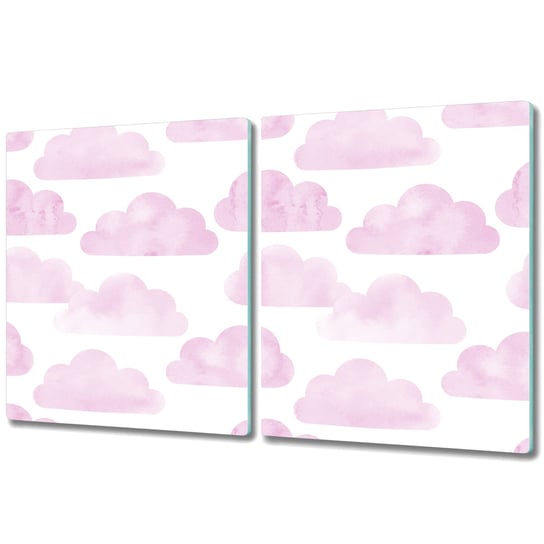 Szklana Podwójna Deska do Kuchni Duża - 2x 40x52 cm - Różowe chmury Coloray