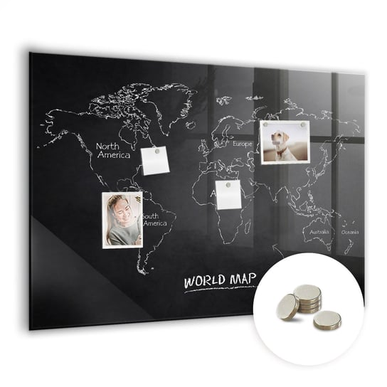 Szklana Tablica Magnetyczna - 100x70 cm - WZÓR Mapa świata kraje Coloray