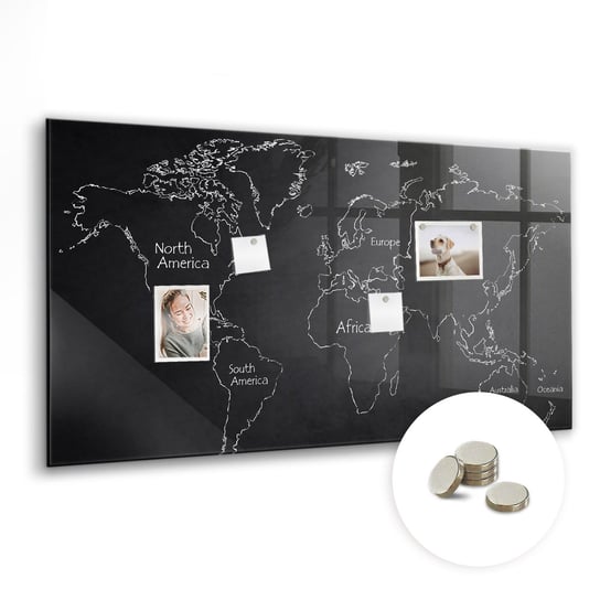 Szklana Tablica Magnetyczna - 120x60 cm, Mapa świata kraje Coloray