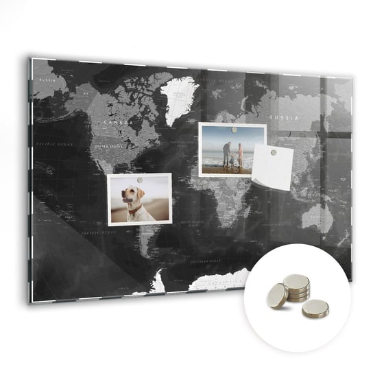 Szklana Tablica Magnetyczna, 60x40 cm + Magnesy, Czarna mapa świata Coloray