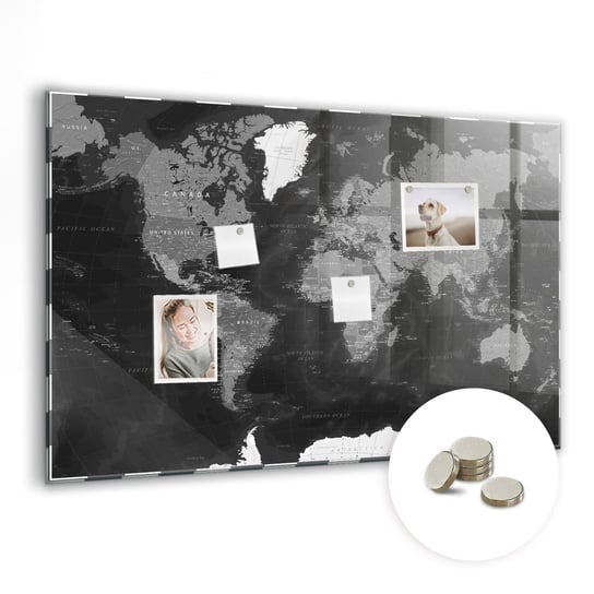 Szklana Tablica Magnetyczna - Czarna mapa świata - 90x60 cm Coloray