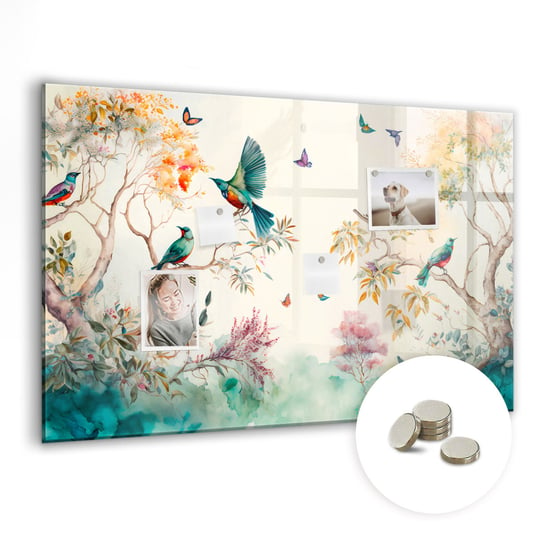 Szklana Tablica na Magnesy i do Pisania - Kwiaty ptaki natura - 90x60 cm Coloray