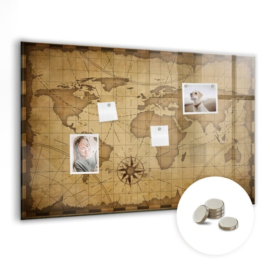 Szklana Tablica na Magnesy i do Pisania - Mapa świata vintage - 90x60 cm Coloray