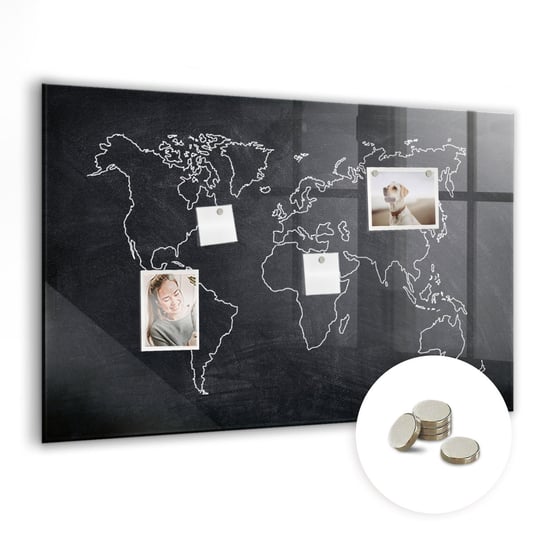 Szklana Tablica na Magnesy i do Pisania - Obrys mapy świata - 90x60 cm Coloray