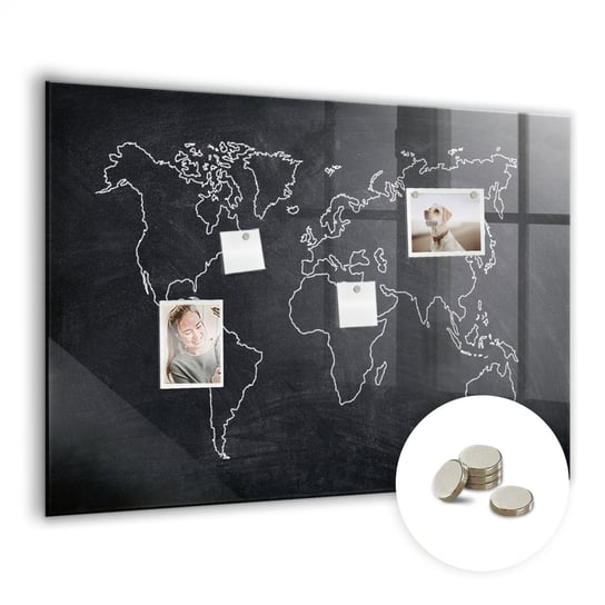 Szklana Tablica Szklana z Magnesami do Pisania - 100x70 cm - WZÓR Obrys mapy świata Coloray