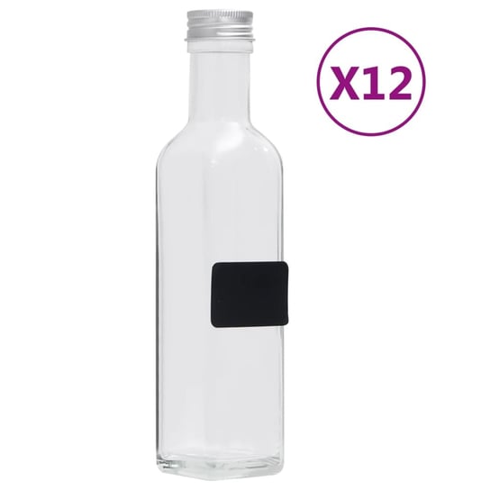 Szklane butelki z zakrętkami, 12 szt., kwadratowe, 250 ml vidaXL