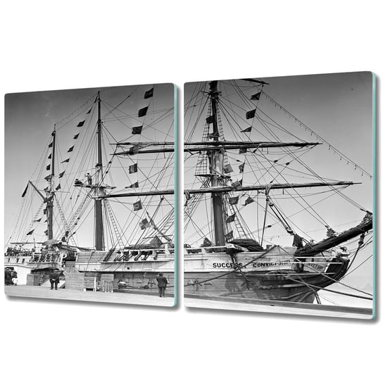Szklane Deski Kuchenne - Dekoracyjny Element - 2x 40x52 cm - Czarno-biały statek w stylu vintage Coloray