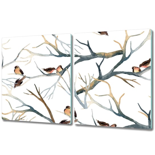 Szklane Deski Kuchenne - Dekoracyjny Element - 2x 40x52 cm - Wróble na gałęziach Coloray