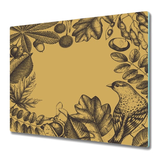Szklane Deski Kuchenne - Dekoracyjny Element 60x52 cm - Jesienne liście w kolorze sepi Coloray