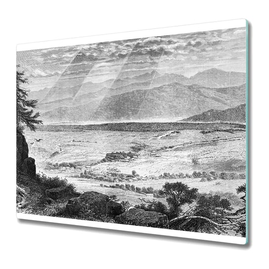 Szklane Deski Kuchenne - Dekoracyjny Element 60x52 cm - Szkicowany krajobraz wiosa góry Coloray