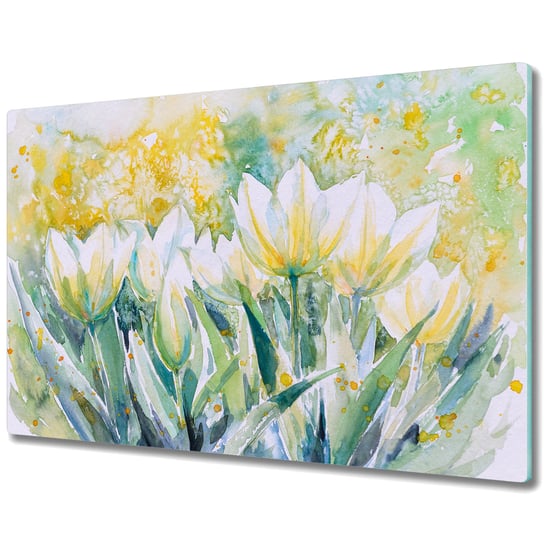 Szklane Deski Kuchenne - Dekoracyjny Element - Piękny obraz białe tulipany - 80x52 cm Coloray