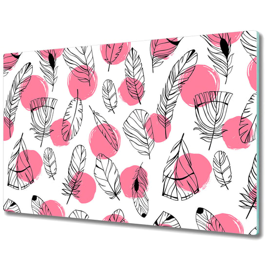 Szklane Deski Kuchenne - Dekoracyjny Element - Pióra i różowe kropki - 80x52 cm Coloray