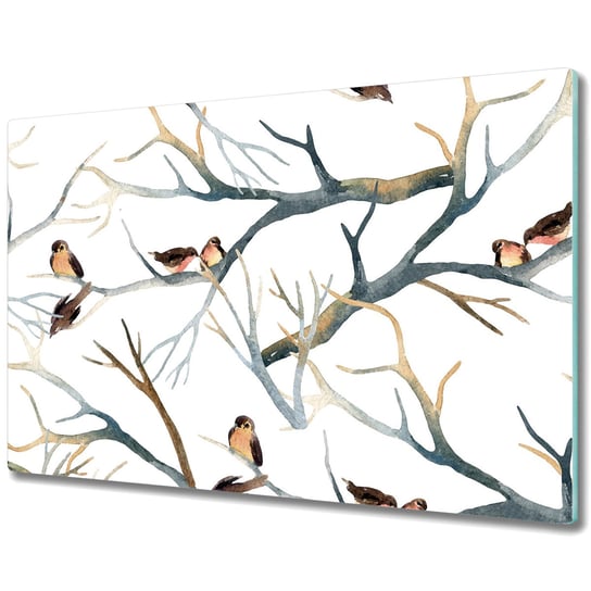 Szklane Deski Kuchenne - Dekoracyjny Element - Wróble na gałęziach - 80x52 cm Coloray