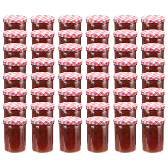 Szklane słoiki na dżem, biało-czerwone pokrywki, 48 szt, 400 ml vidaXL