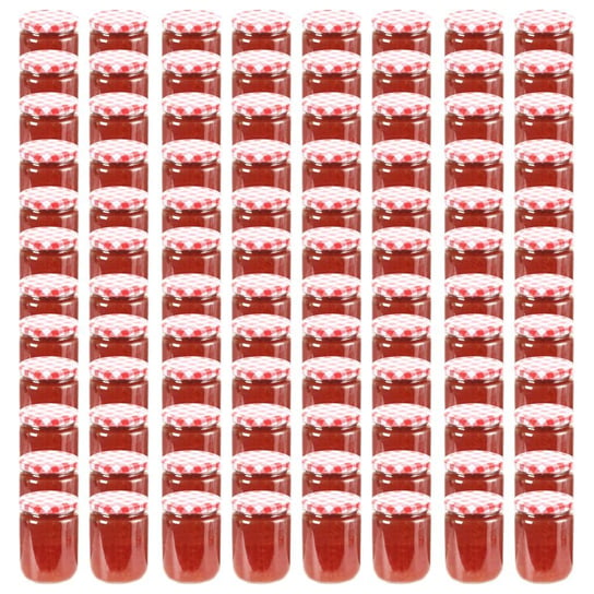 Szklane słoiki na dżem vidaXL, 96 szt, 230 ml, biało-czerwone pokrywki vidaXL