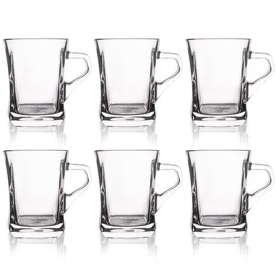 Szklanka z uchem kubek szklany do kawy herbaty zestaw komplet szklanek 250 ml 6 sztuk Orion