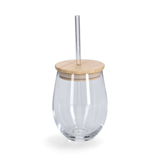 Szklanka ze szklaną słomką i szczelnym wieczkiem z bambusa, 500 ml Zeller